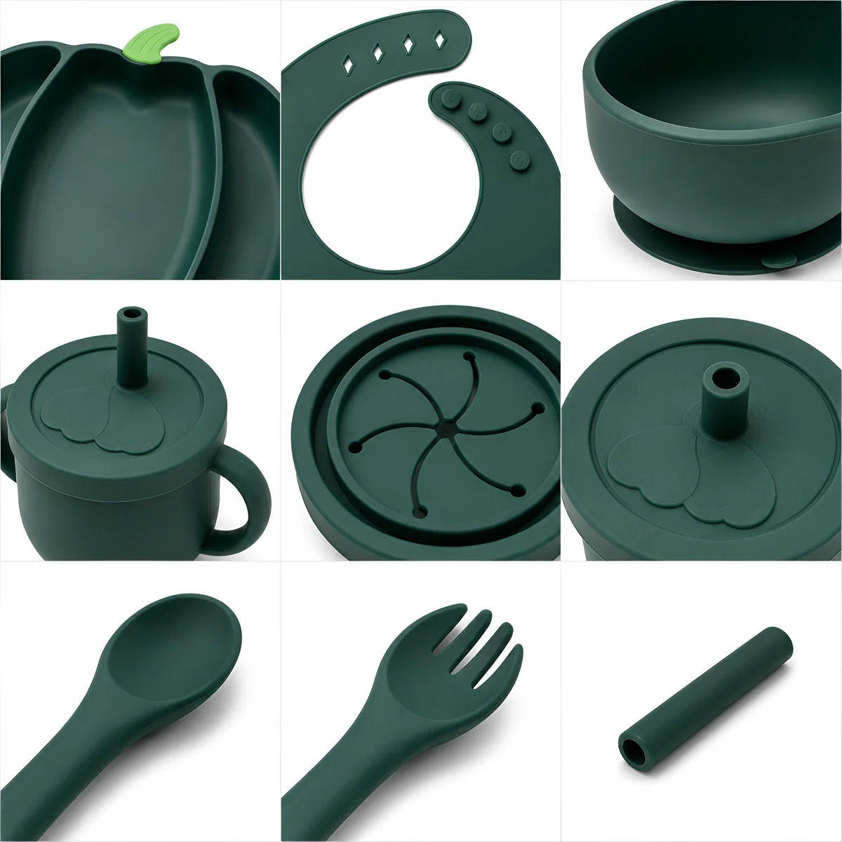 Silicon Baby feeding 8Pcs Green Pumpkin.