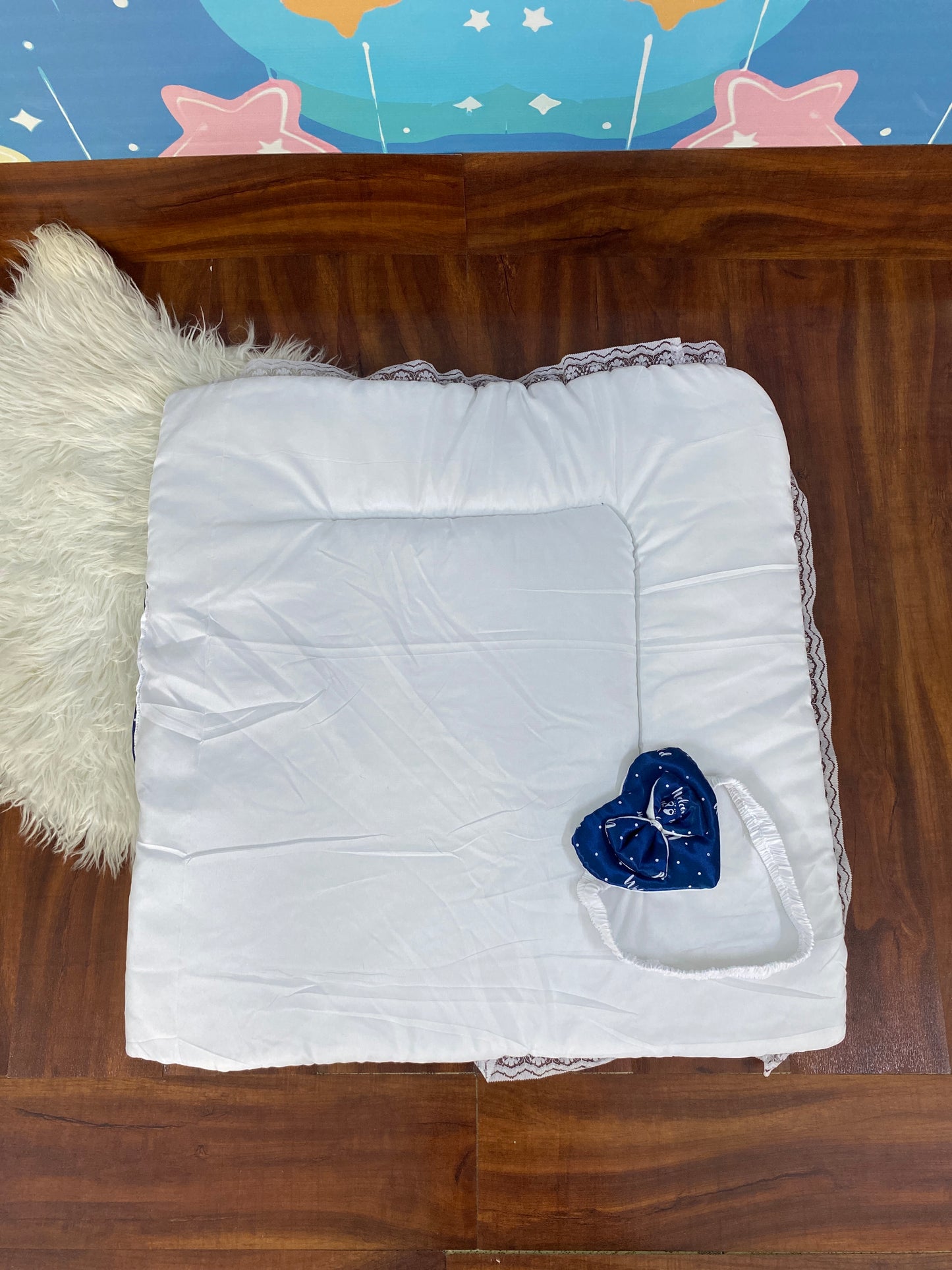 12 Pieces Silk Bed Set”Welcome to the world “ Navy Blue