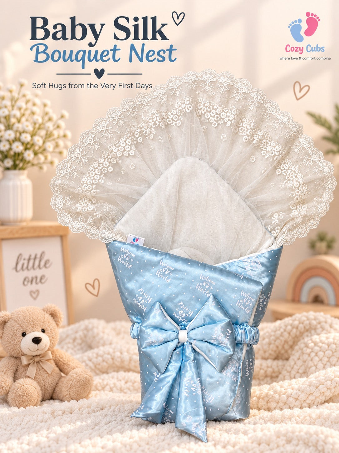 Silk CarryNest Silk | Welcome to the world |blue