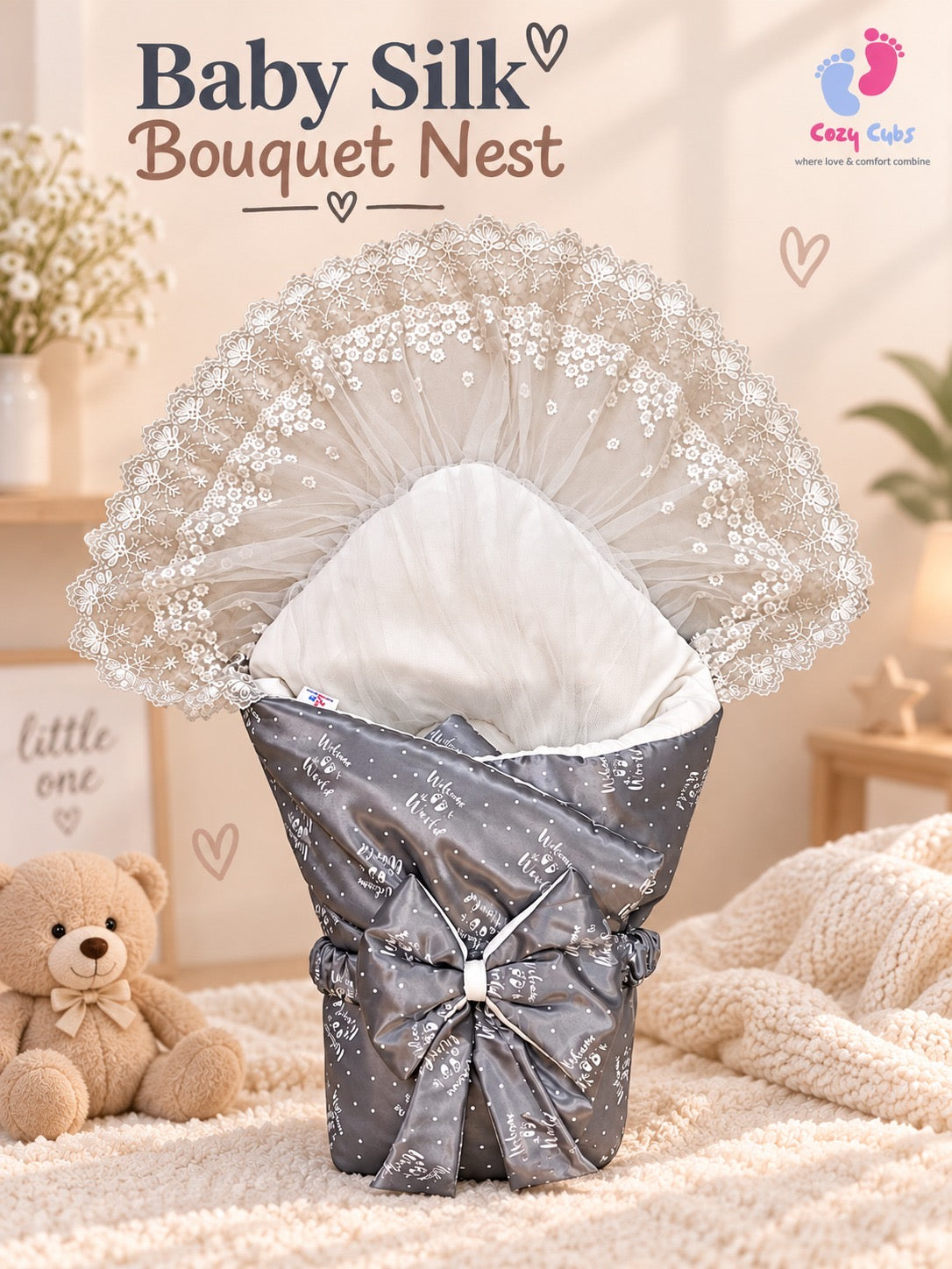 Silk CarryNest Silk | Welcome to the world | Grey