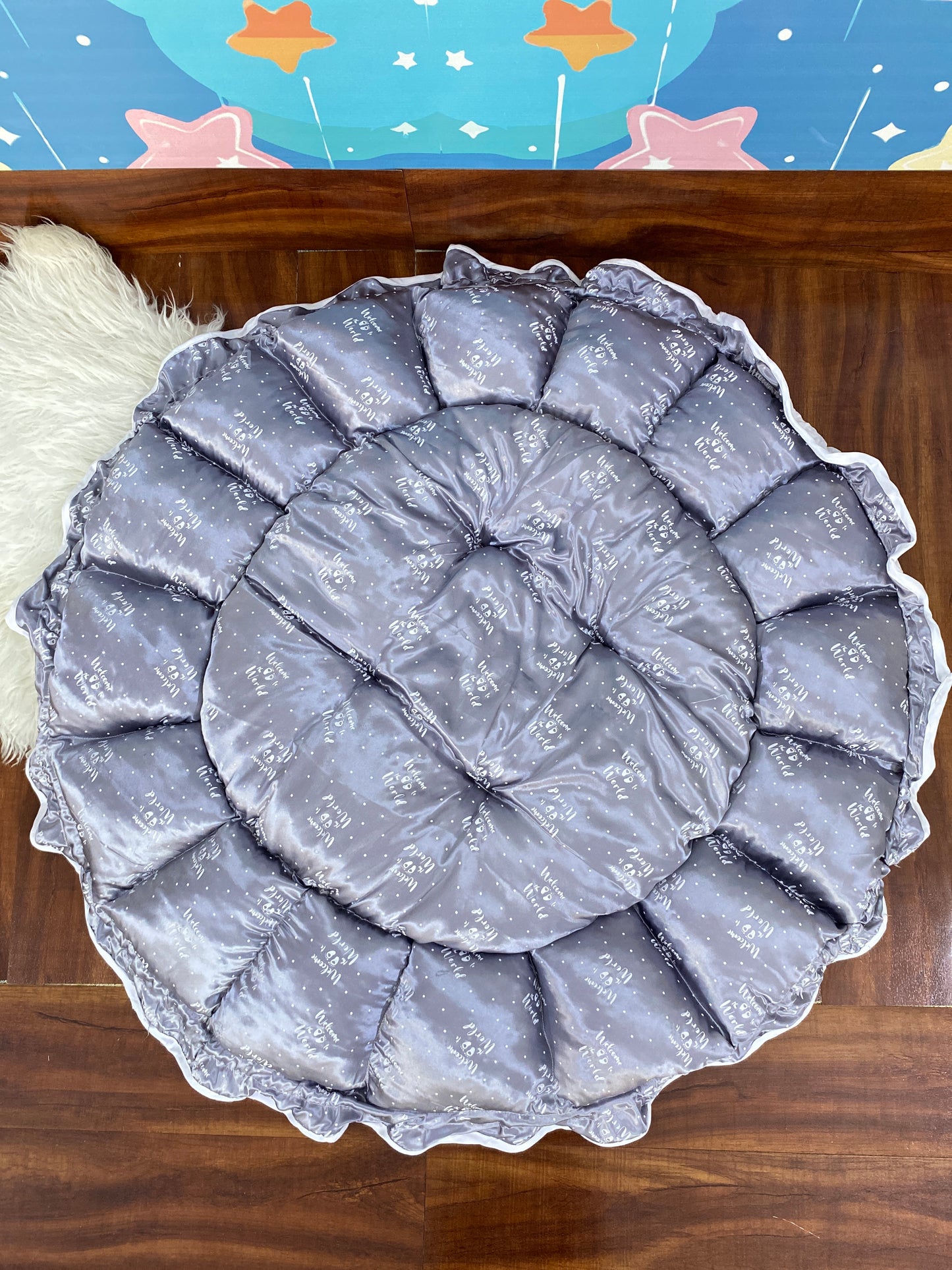 12 Pieces Silk Bed Set”Welcome to the world “ Grey