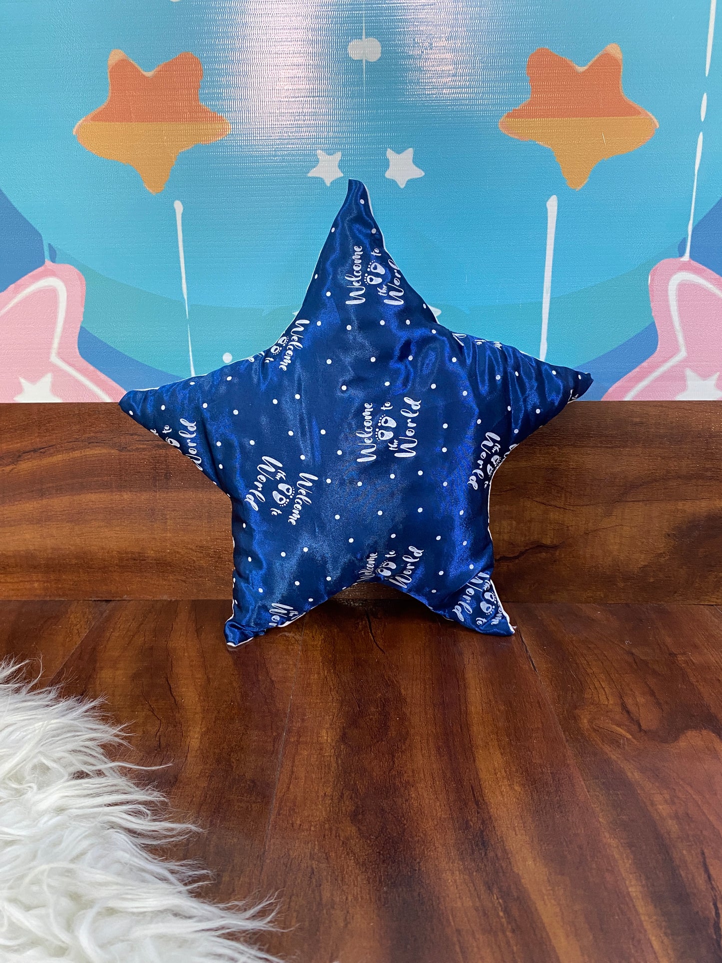 12 Pieces Silk Bed Set”Welcome to the world “ Navy Blue