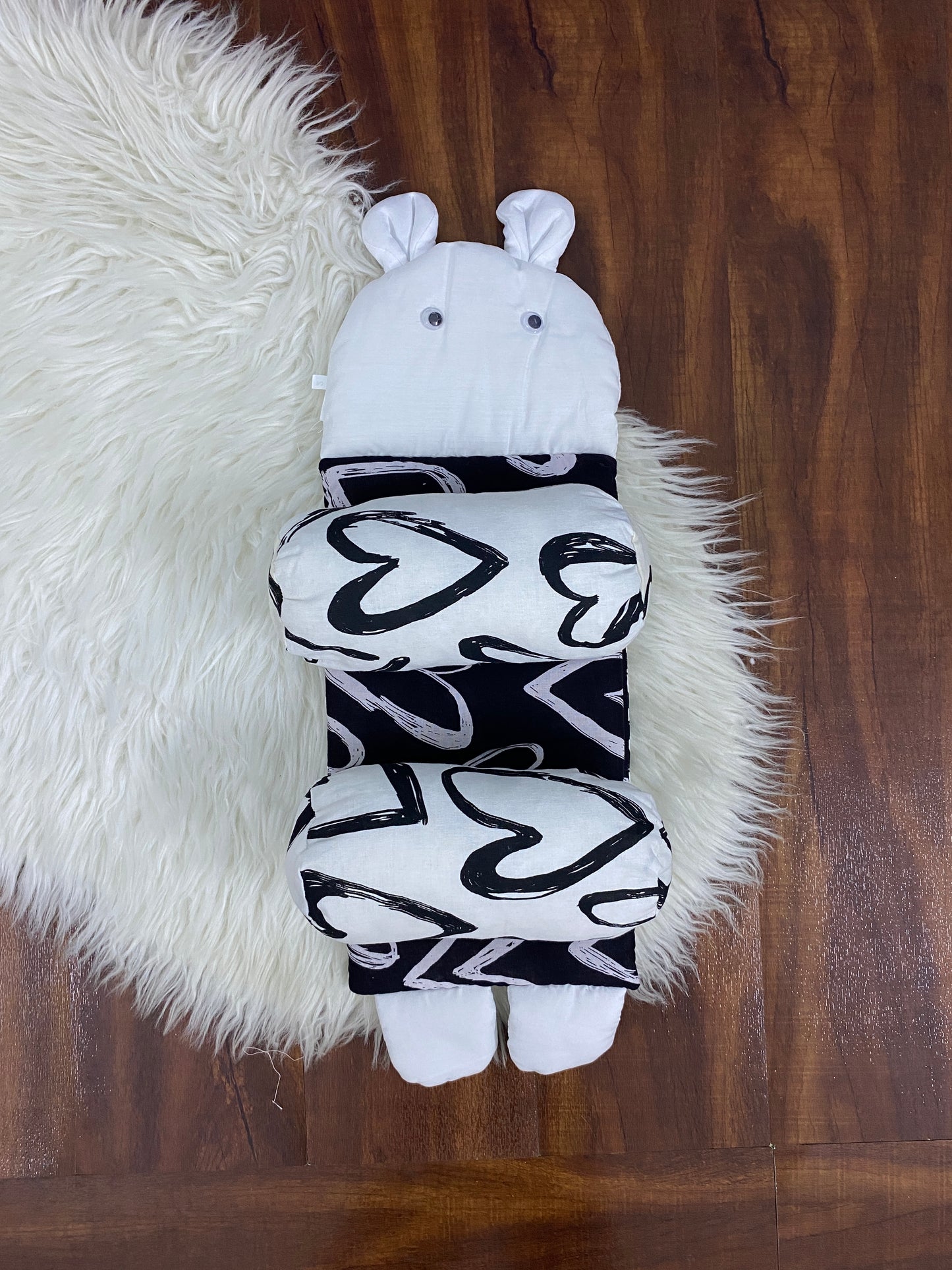 Baby Head Support Pillow - Black & White Hearts