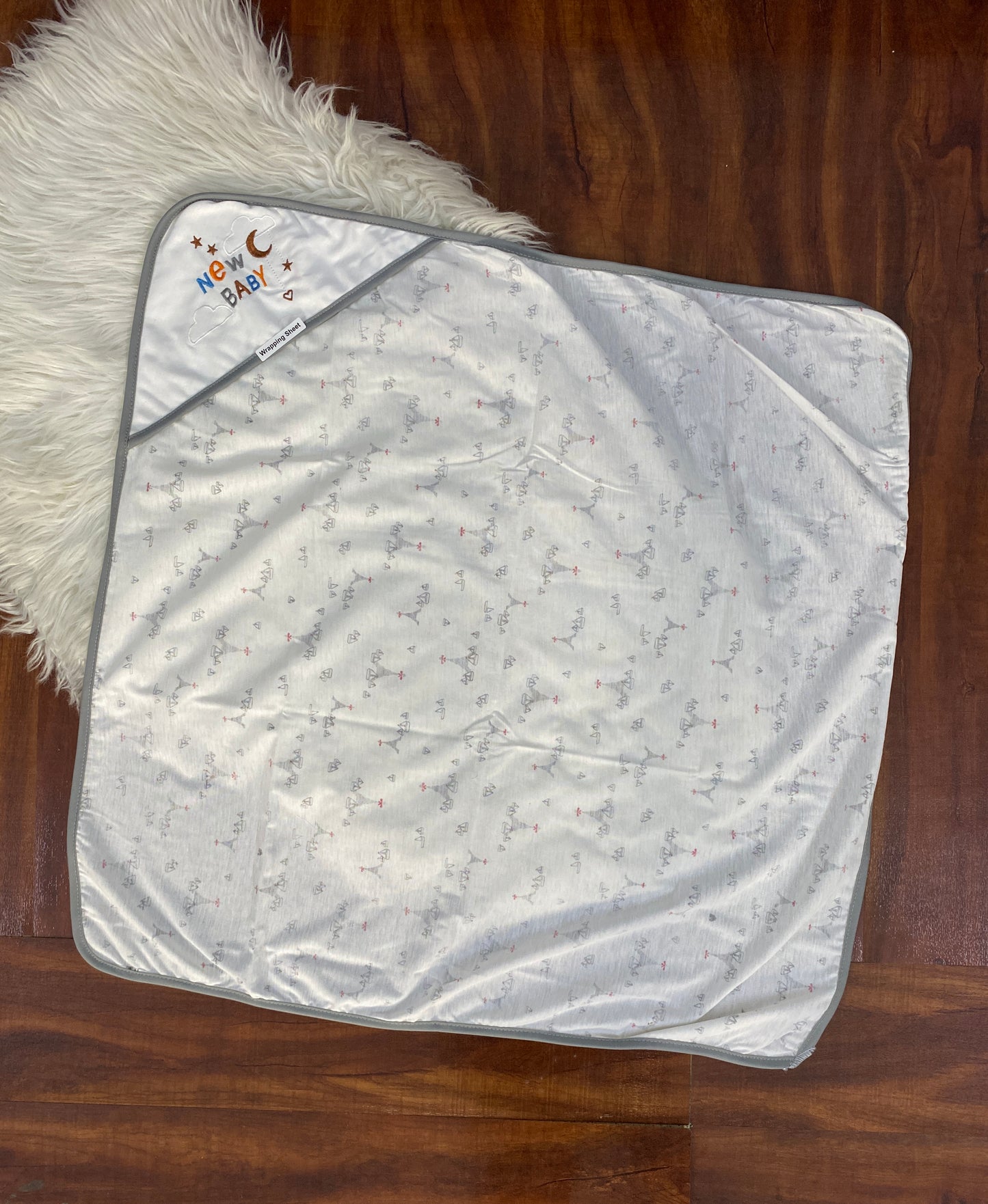 Baby Wrapping Sheet - White & Grey
