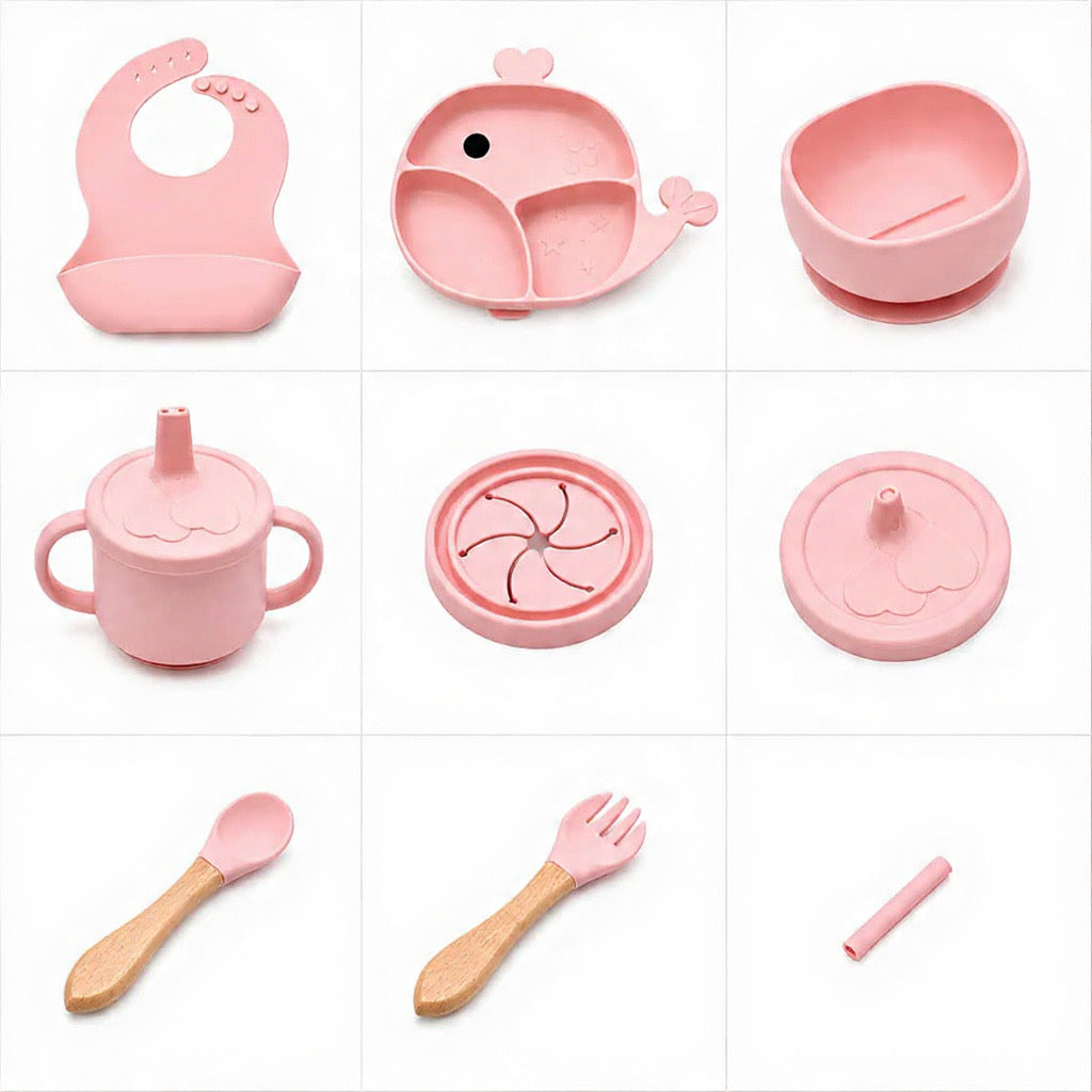 Silicon Baby Feeding Set 8Pcs Fish Pink.