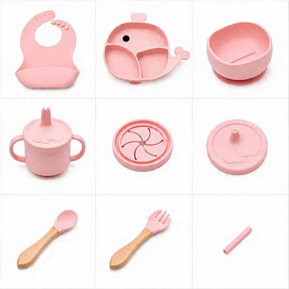 Silicon Baby Feeding Set 8Pcs Fish Pink.