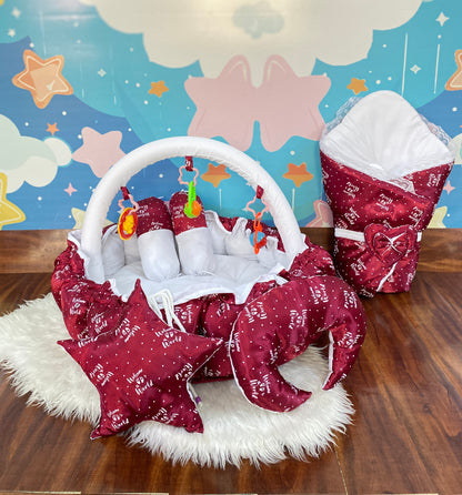 12 Pieces Silk Bed Set”Welcome to the world “ Red