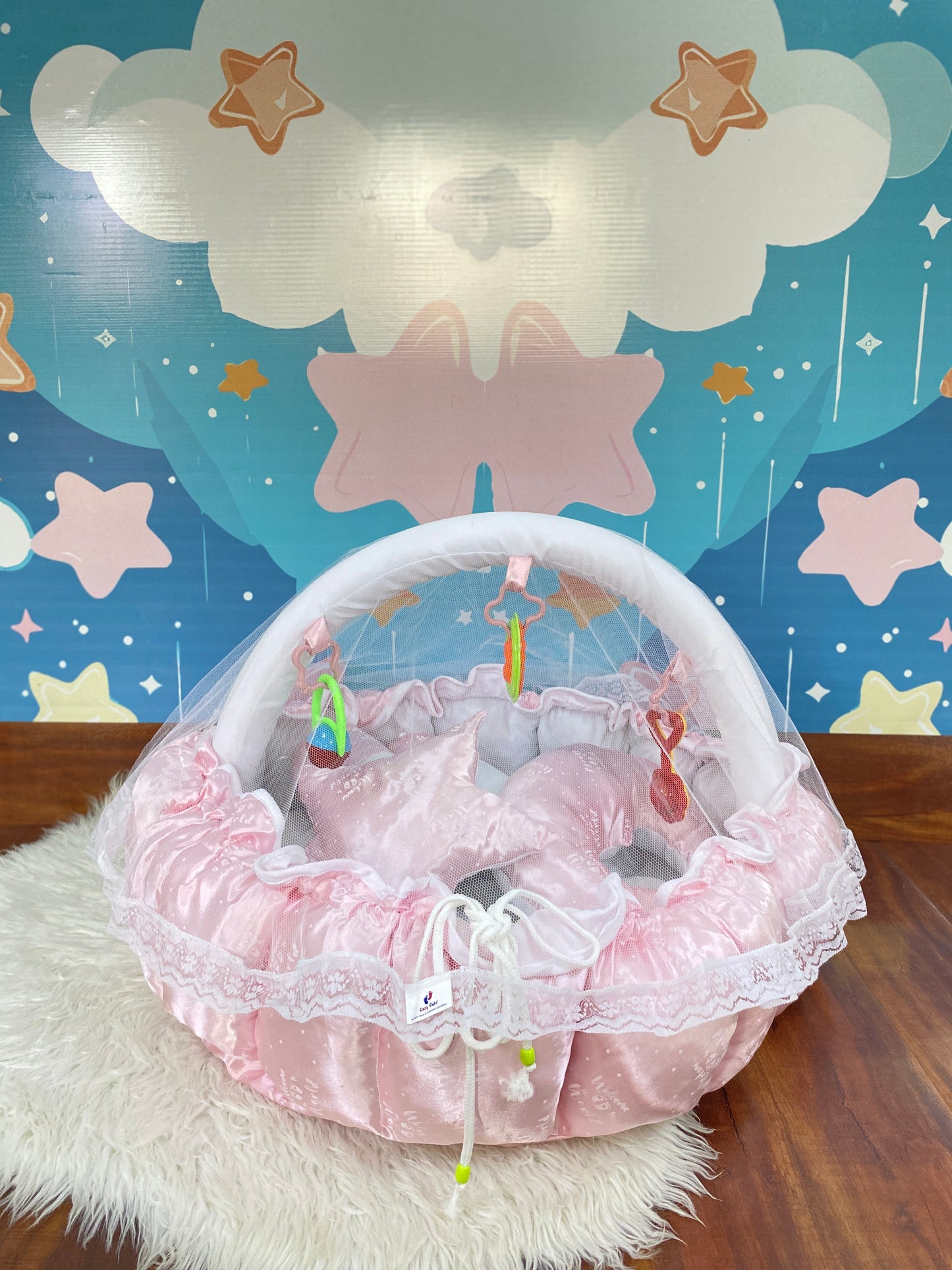 12 Pieces Silk Bed Set”Welcome to the world “ Baby Pink