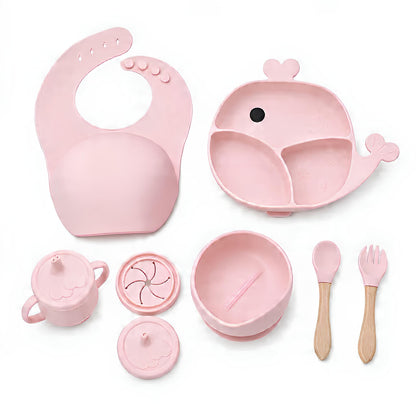 Silicon Baby Feeding Set 8Pcs Fish Pink.