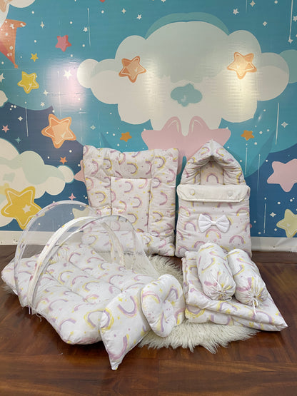 8 Pieces Bedding Set - White Rainbow