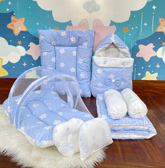 8 Pieces Bedding Set - Blue Clouds