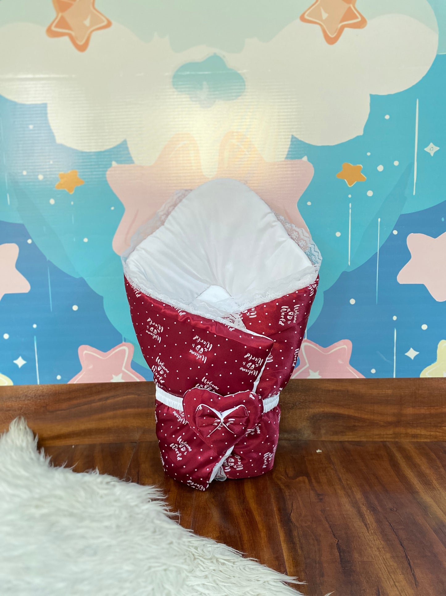 12 Pieces Silk Bed Set”Welcome to the world “ Red