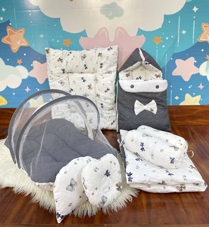 8 Pieces Bedding Set - Grey and white Butterflies