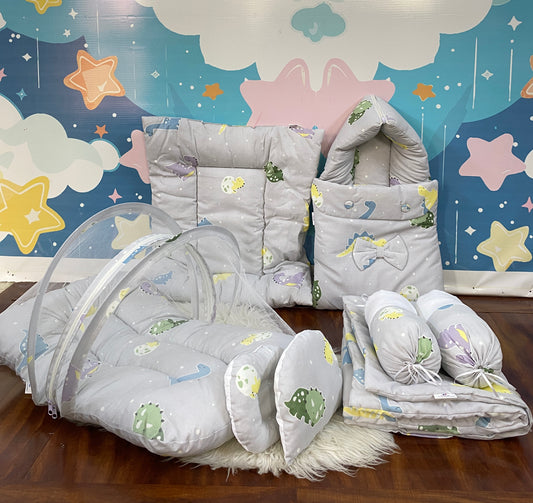8 Pieces Bedding Set - Grey Dino