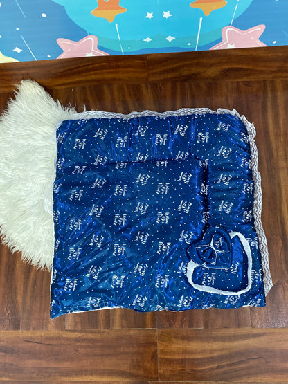 12 Pieces Silk Bed Set”Welcome to the world “ Navy Blue