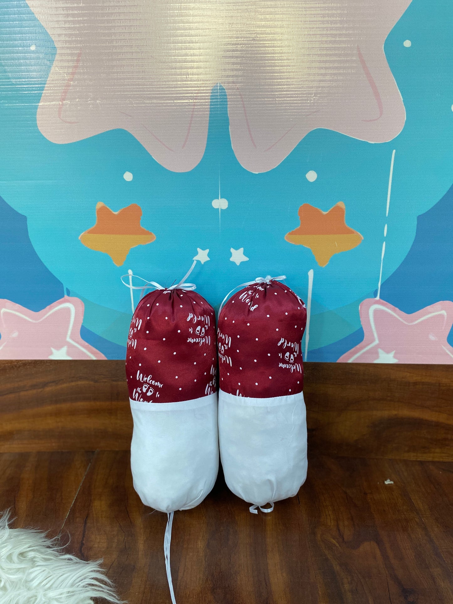 12 Pieces Silk Bed Set”Welcome to the world “ Red