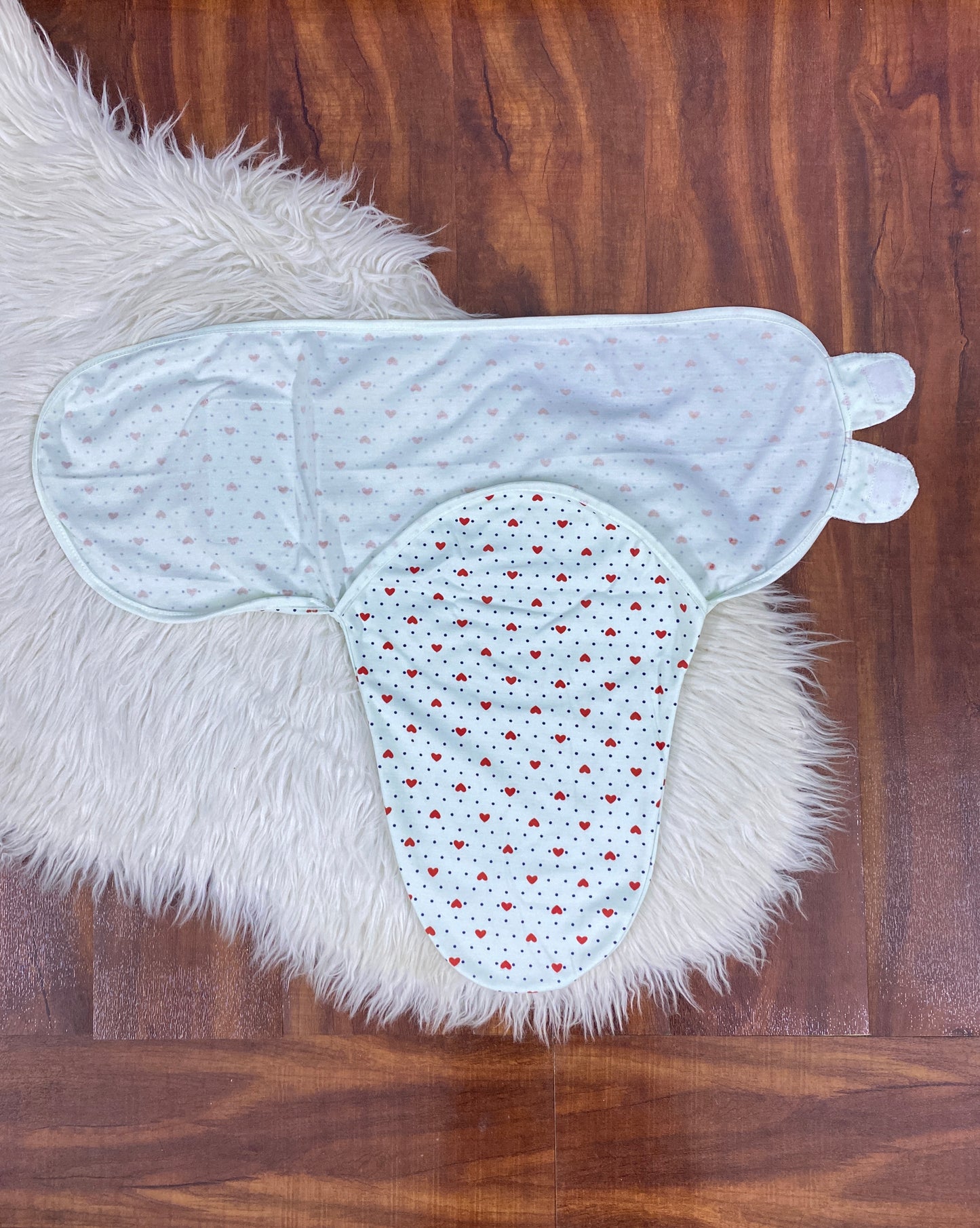 Baby Swaddle - Green with Red Hearts