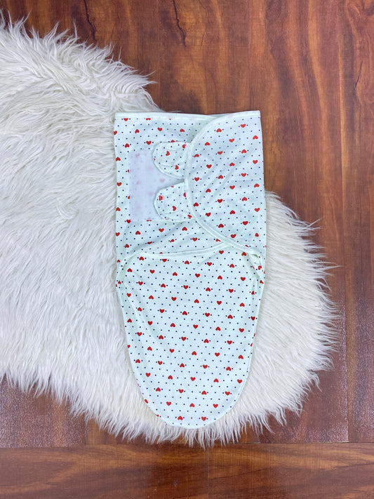 Baby Swaddle - Green with Red Hearts
