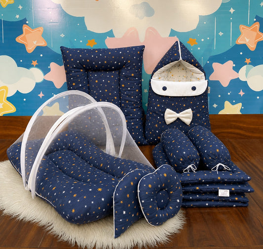 8 Pieces Bedding Set - Blue and white Stars