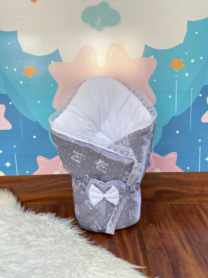 12 Pieces Silk Bed Set”Welcome to the world “ Grey