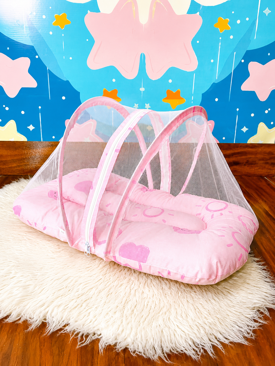 Premium Mosquito Bednet - Pink with Hearts