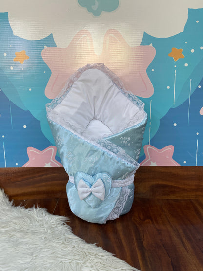 12 Pieces Silk Bed Set”Welcome to the world “ Sky Blue"