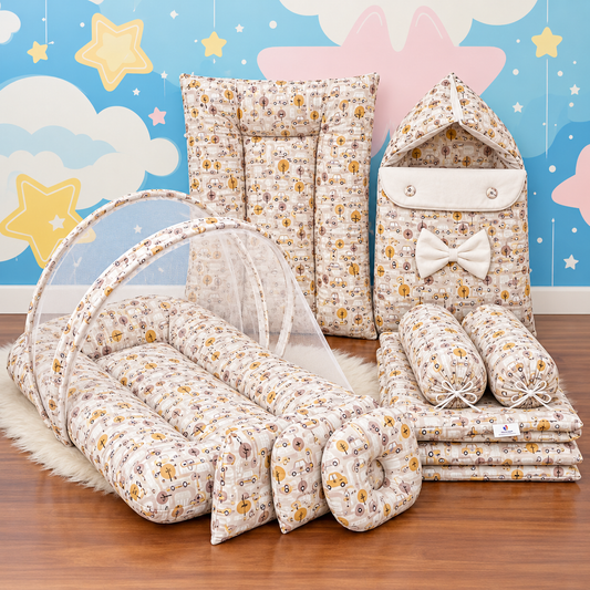8 Pieces Bedding Set - Brown Cars